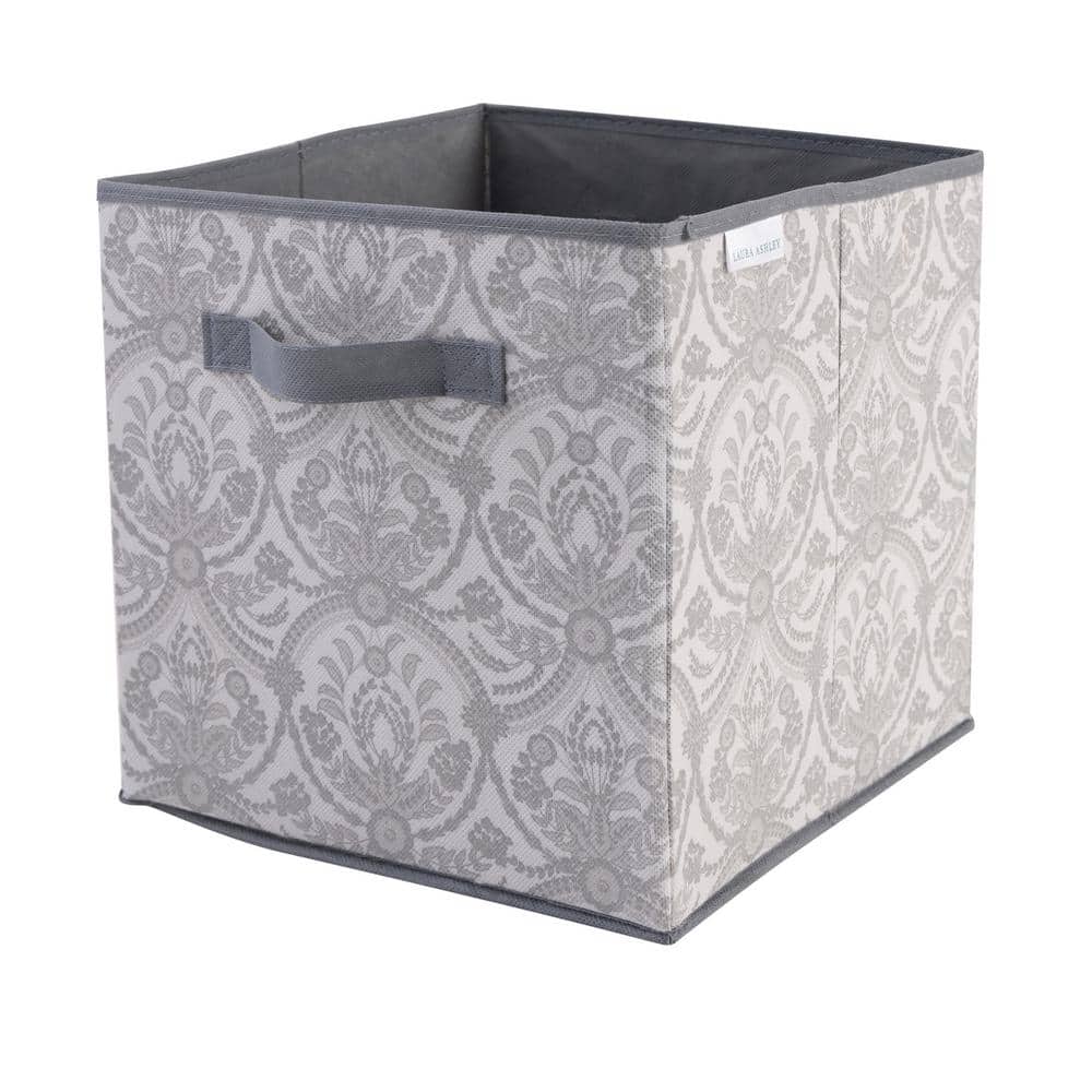 Laura Ashley 12 in. H x 12 in. W x 12 in. D Gray Fabric Cube Storage ...