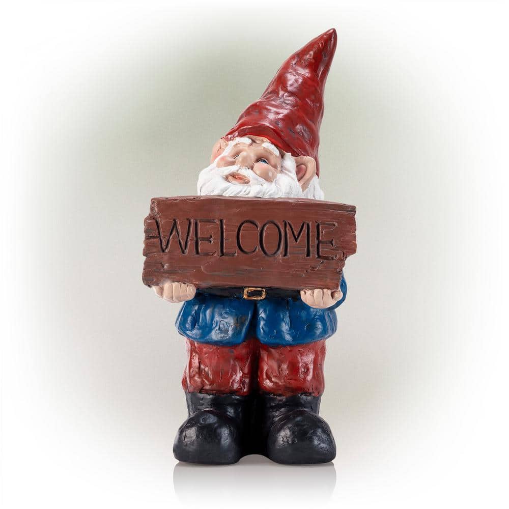 22 in. Tall Outdoor Garden Gnome with Welcome Sign Yard Statue Decoration, 