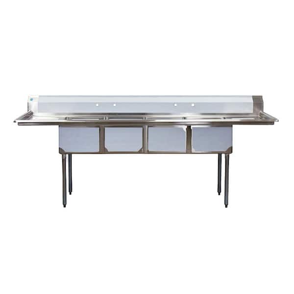 Cooler Depot 108 in. Stainless Steel 4-Compartments Commercial Sink with Drainboard