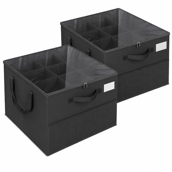 Black Shoe Storage Organizer, Foldable Adjustable Divider Box, Clear Cover Closet Luggage Organizer Holds 16-24 Pairs