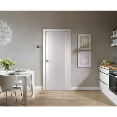 36 in. x 80 in. Smart Pro H3G Polar White Solid Core Wood 1-Lite Frosted Glass Interior Door Slab No Bore
