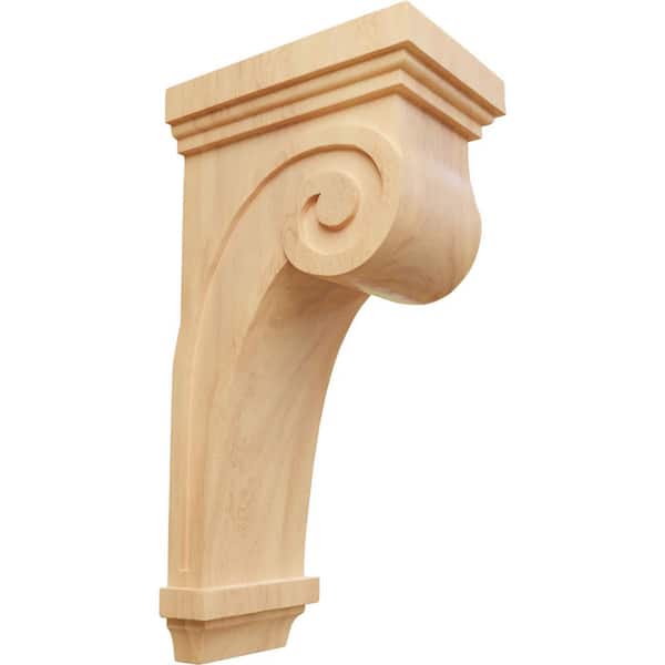 Ekena Millwork 8-1/4 in. x 5-1/2 in. x 16 in. Unfinished Wood Red Oak Scroll Corbel