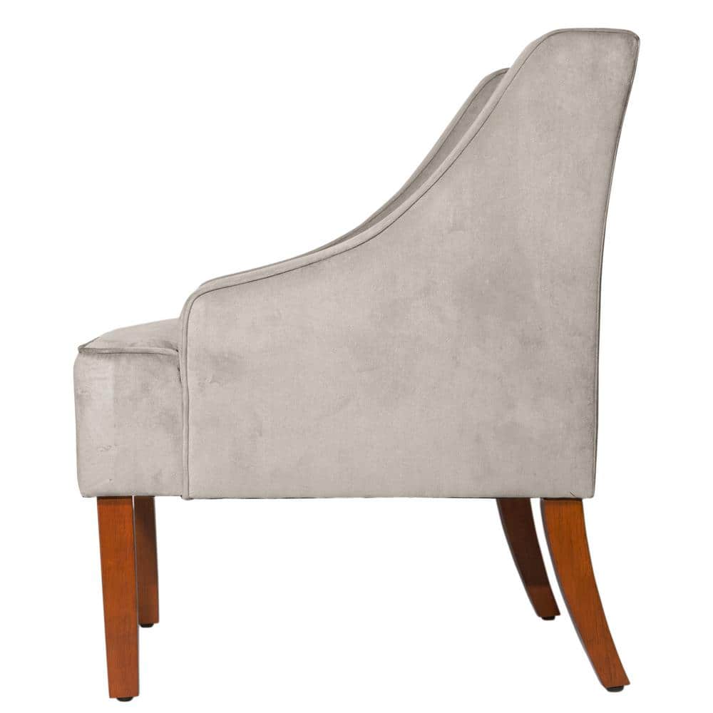 Elegant Gray Velvet Wood Accent Chair with Swoop Arms