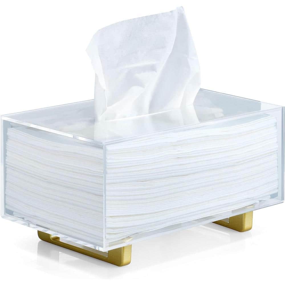 Tabletop Thick Tissue Box Holder Dispenser with Gold Plated Aluminum Legs f