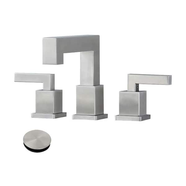 cobbe 8 in. Widespread Double Handle Bathroom Faucet with Drain Kit Included in Brushed Nickel