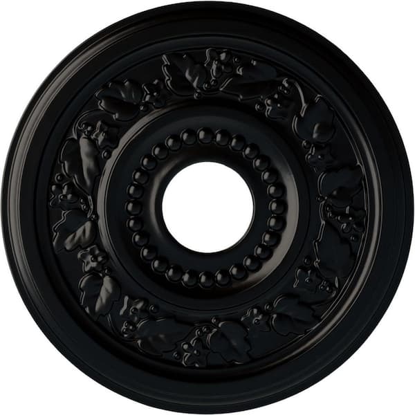 Ekena Millwork 7/8" x 16-1/8" x 16-1/8" Polyurethane  Genevieve Ceiling Medallion, Hand-Painted Jet Black CM16GNBLF - The Home  Depot