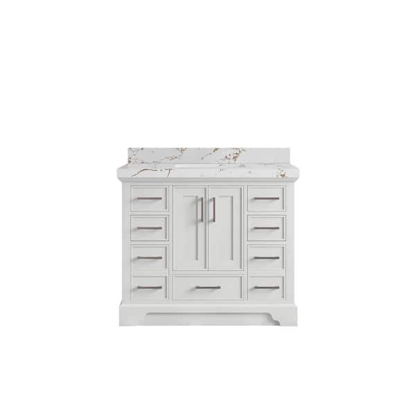 Willow Collections Charlotte 42 in. Single Sink Freestanding White Bath Vanity with Viola Brown Qt. Top Unassembled