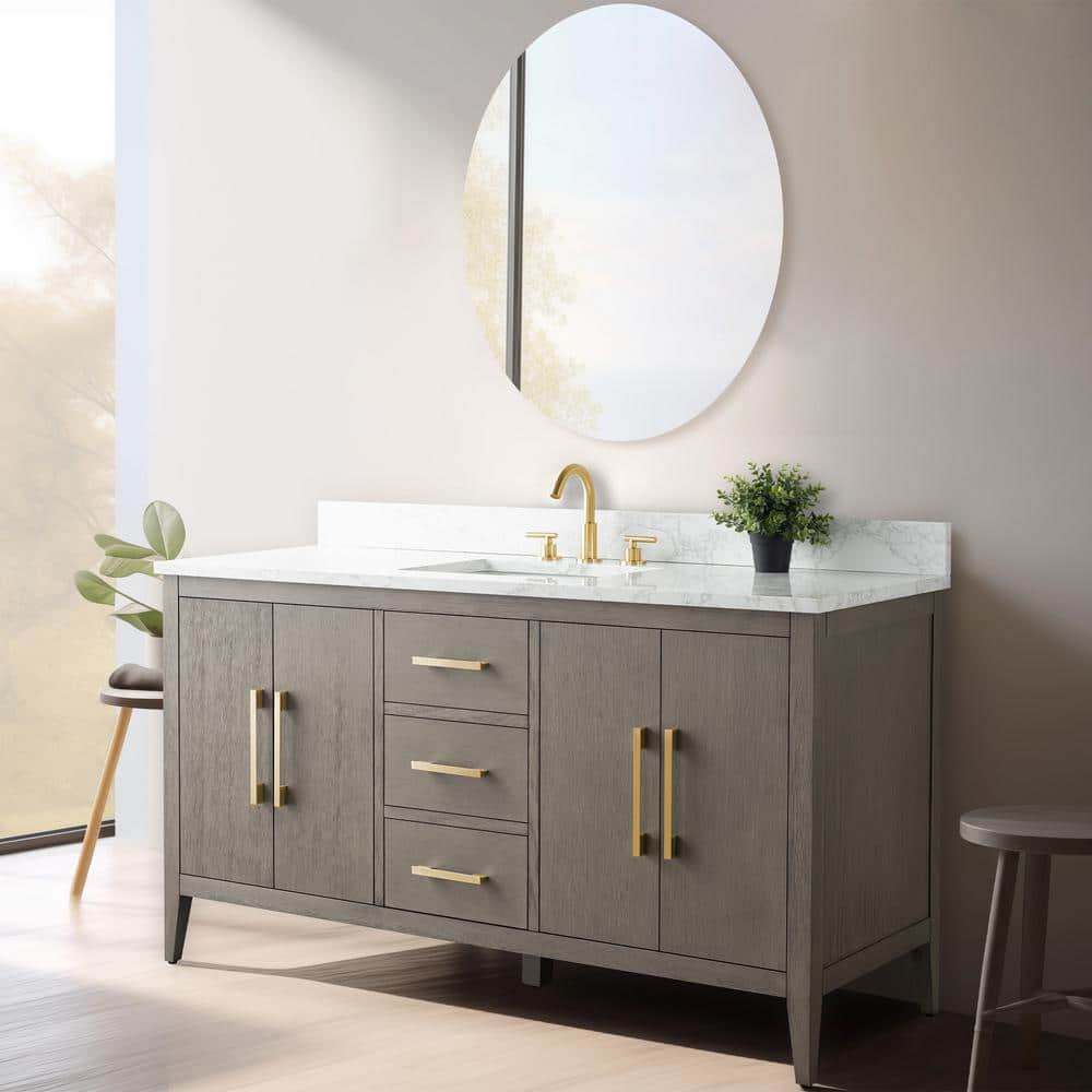 60'' Gray Single Bathroom Vanity with Marble Top