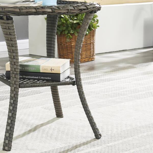 adams square brown resin woven side table