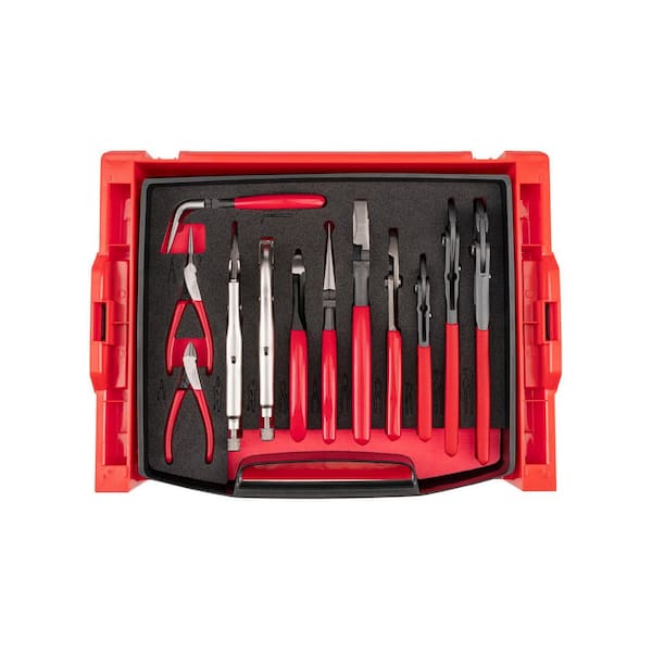 Gripping, Cutting, and Locking Pliers Set with Open Top Drawer and Rack (12-Piece)