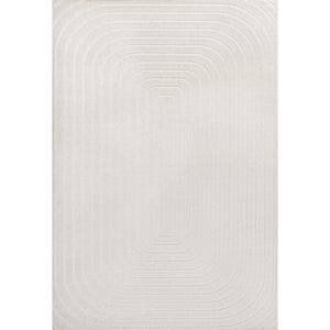 Freya High-Low Modern Scandinavian Arch Stripe Monotone Ivory 3 ft. x 5 ft. Indoor/Outdoor Area Rug