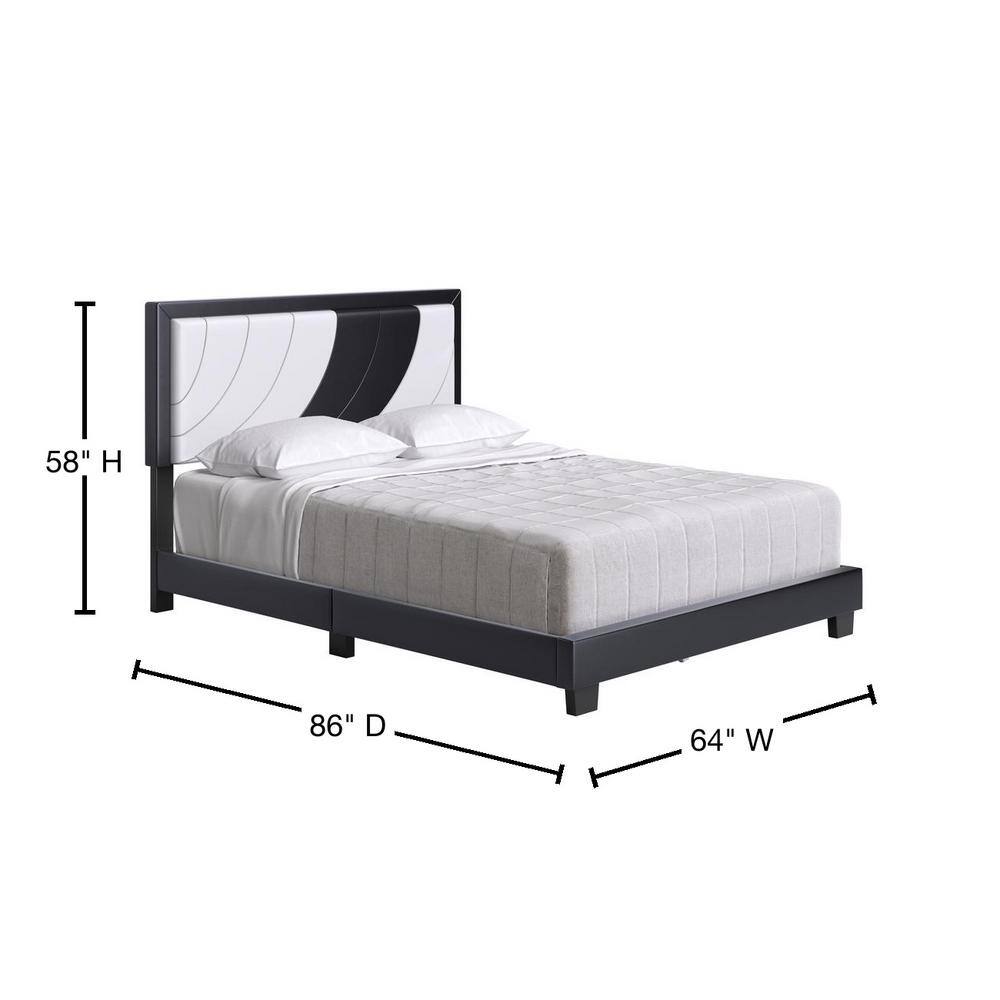 Nautical Wave Queen Platform Bed in White & Black Faux Leather