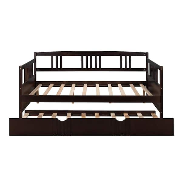 FORCLOVER Wood Espresso 57 in. W Daybed with a Twin Size Hideaway ...