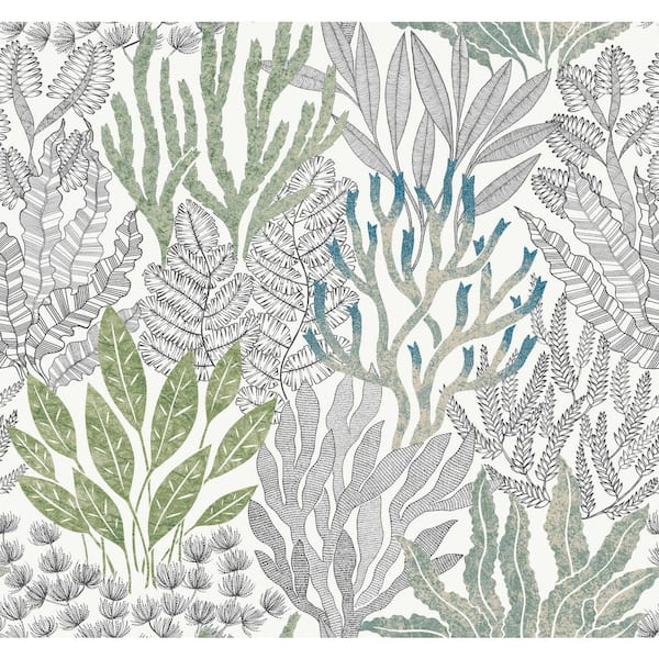 York Wallcoverings Coral Leaves Blue and Green Wallpaper Roll