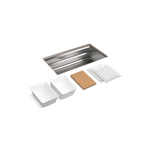 KOHLER Prolific Workstation Undermount Stainless Steel 33 in. Single Bowl Kitchen Sink Kit with Accessories