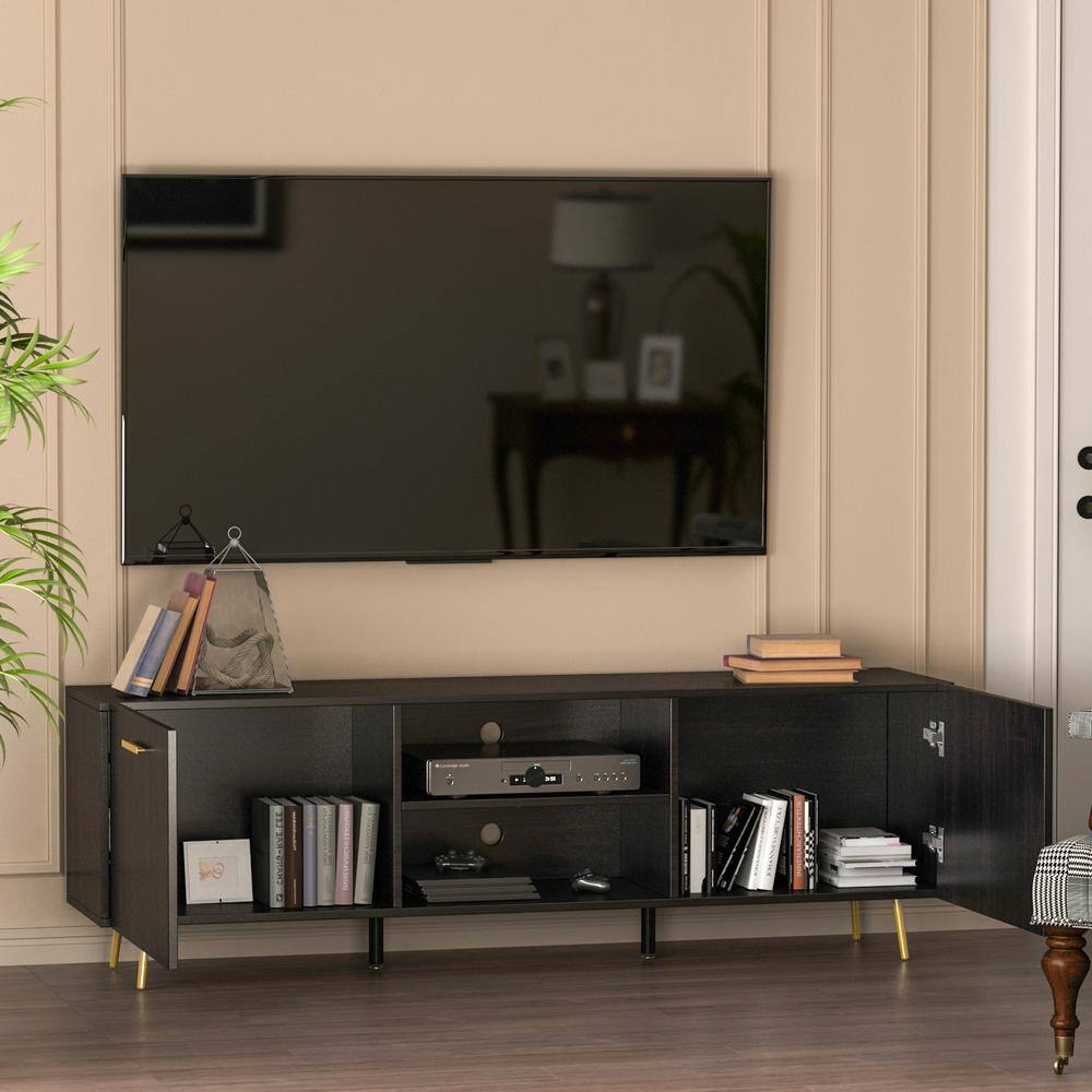 Buy 69 in. W Black Wood TV Stand Console Entertainment Center for TV up ...