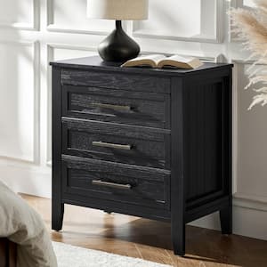 Teodoro Black 28 in. W Transitional 3-Drawer Nightstand with Built-in Power Outlet