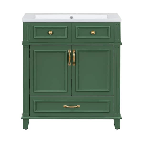 Boosicavelly 30 in. W Single Sink Freestanding Bath Vanity in Green with White Resin Top