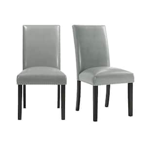 Pia Gray Faux Leather Nail Head Dining Chair (Set of 2)