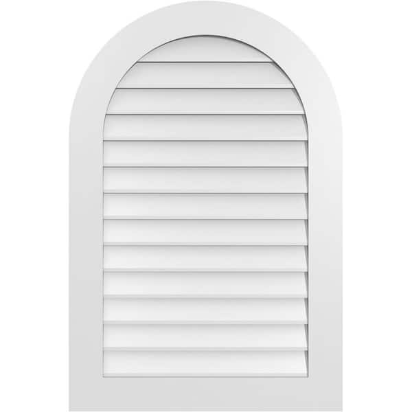 Ekena Millwork 28 in. x 42 in. Round Top White PVC Paintable Gable Louver Vent Non-Functional