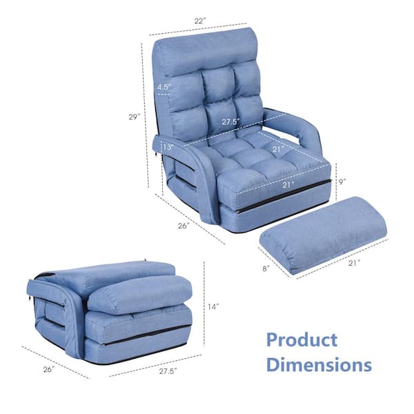 SUNRINX Blue Folding Lazy Recliner Folding Gaming Chair Bean Bag