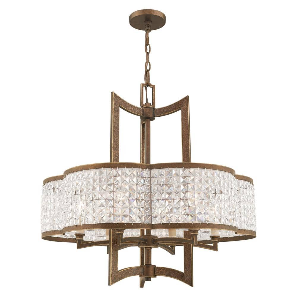 Palacial Bronze 6-Light Chandelier with Clear Crystal Shade