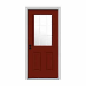 36 in. x 80 in. 9 Lite Mesa Red w/ White Interior Steel Prehung Right-Hand Inswing Entry Door w/Brickmould