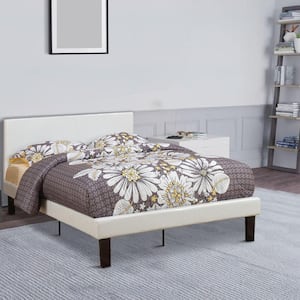 White Wooden Frame FullPlatform Bed with Light Square Shaped