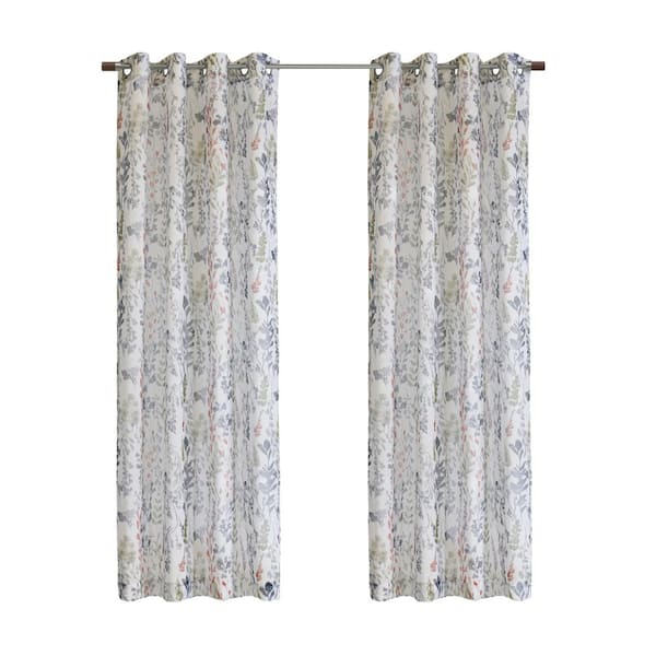 Audrey Multi Polyester Faux Linen 52 in. W x 108 in. L Grommet Indoor Sheer Curtain (Single Panel)