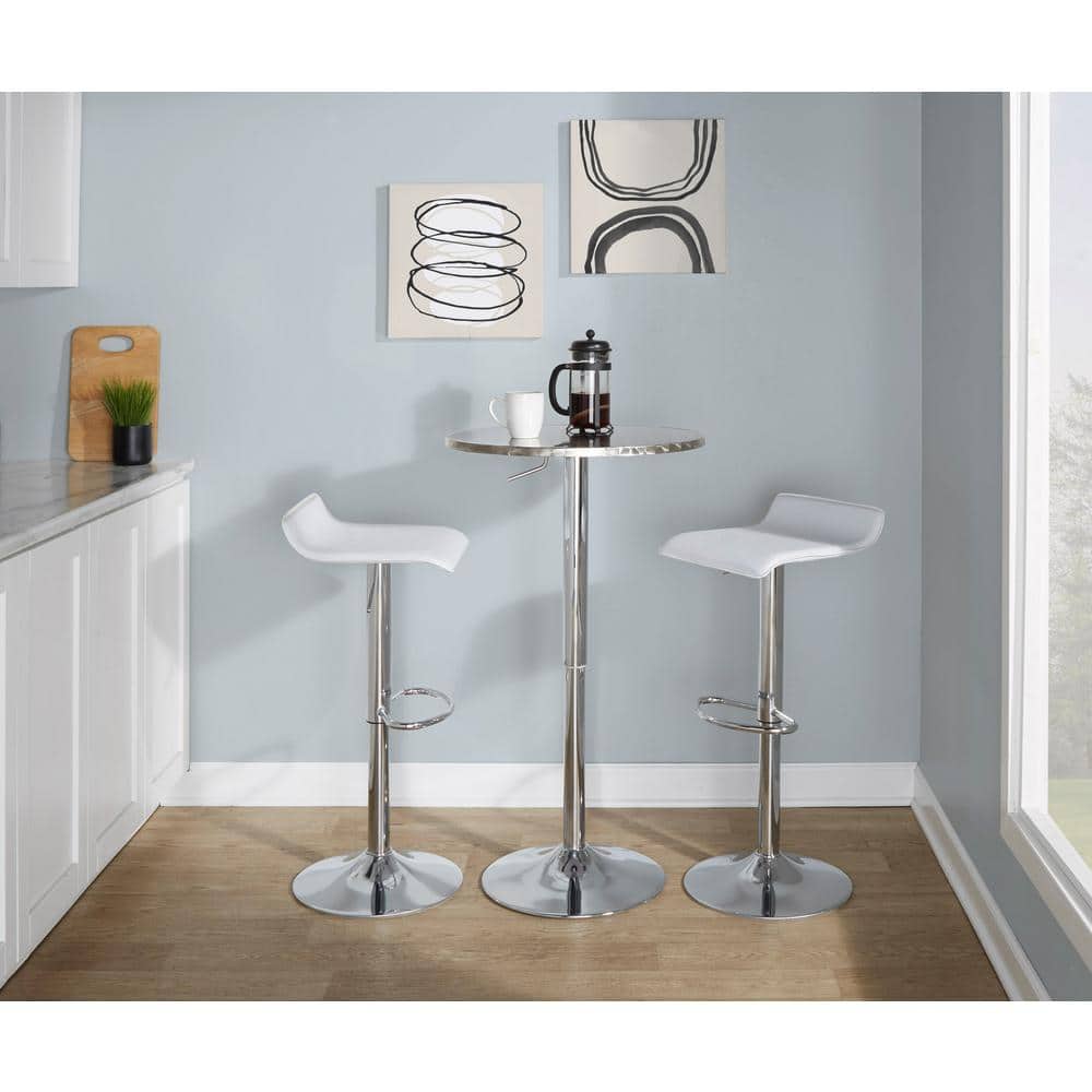 Bistro Round-Ale 3-Piece Chrome Metal, White Faux Leather, and Silver Metal Top Bar Set price history on PriceWatchPro