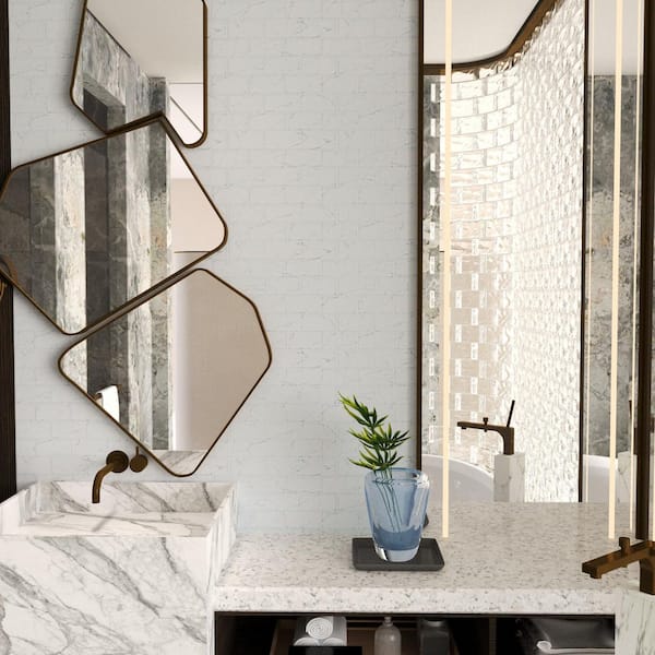 11.8 in. x 11.8 in. Vinyl Peel and Stick Backsplash Subway Wall Tile for Kitchen and Bathroom, White Marble (10-Pack)