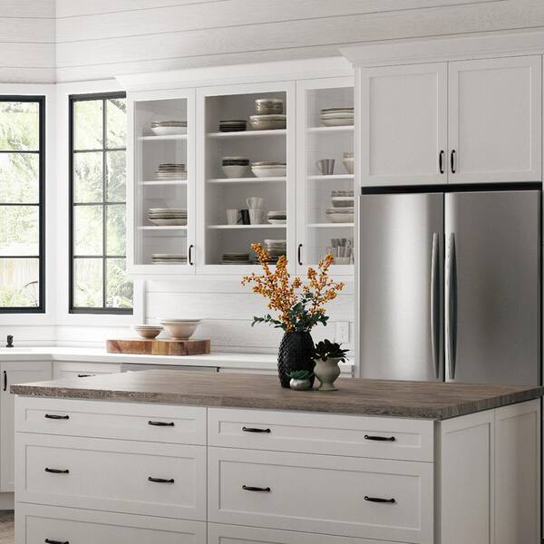 White Shaker L-Shape 9x12 Cabinet Set for 84H Kitchen