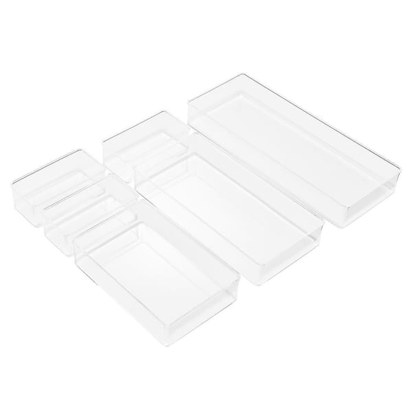 Drawer Organizer Set for Office Storage, Clear 15 in. x 2 in. Plastic Desk Organizer, Set of 6 Arts and Craft Storage