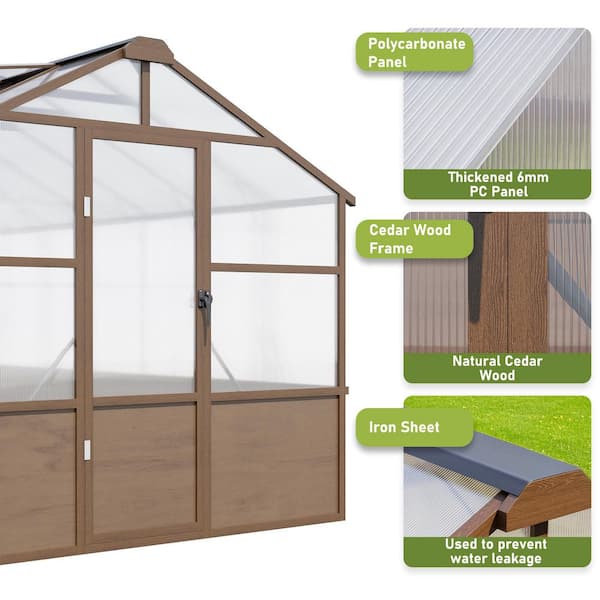 VIWAT 8 ft. W x 16 ft. D Wooden Greenhouse with Lockable Door and