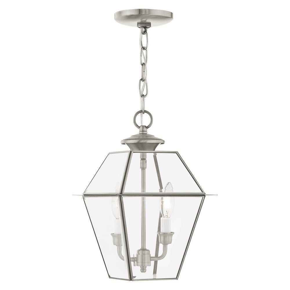 Livex Lighting Westover 2 Light Brushed Nickel Outdoor Pendant Lantern 2285 91 The Home Depot