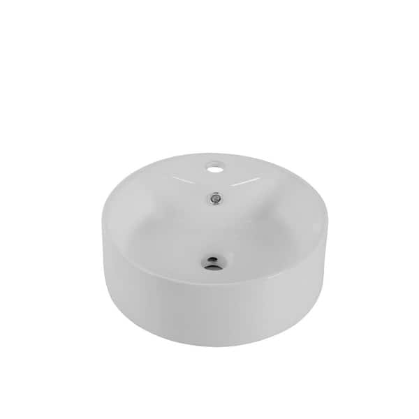 WELLFOR 15.94 in. Round Ceramic Bathroom Sink in White