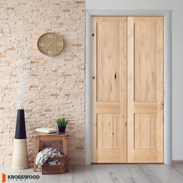 Krosswood Doors 48 in. x 96 in. Rustic Knotty Alder 2-Panel Square