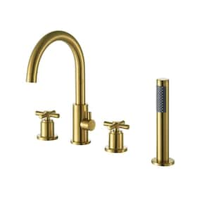 Sundale 2-Handle Deck-Mount Roman Tub Faucet with Handshower in Brushed Gold