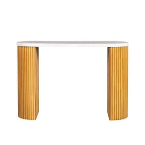 Layana 16 in. Natural/Faux White Marble Oval MDF Console Table