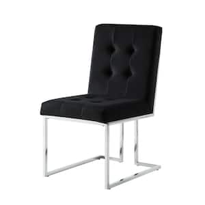 Triniti Black/Chrome Velvet Button Tufted Armless Dining Chair (Set of 2)