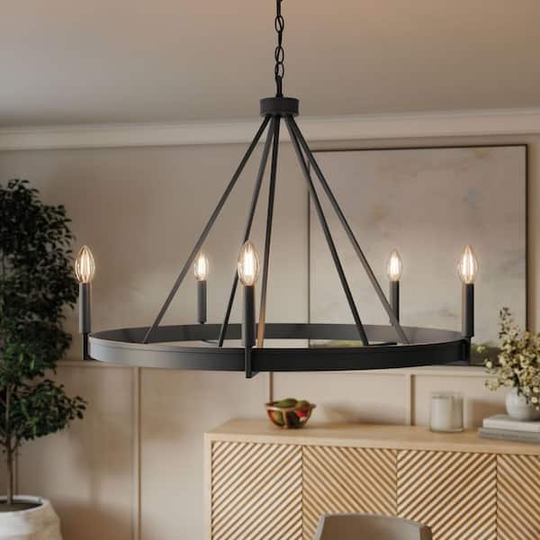Aleswith Collection 32 in. 5-Light Matte Black Rustic Modern Chandelier for Dining Room, Great Room and amp; Living Room
