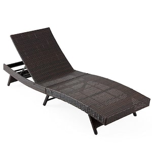 Brown Folding Wicker Outdoor Chaise Lounge with Turquoise Cushion