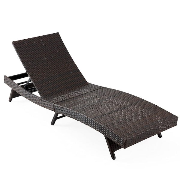 Alpulon Brown Folding Wicker Outdoor Chaise Lounge with Turquoise Cushion