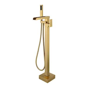 Single-Handle Claw Foot Freestanding Tub Faucet with Hand Shower in. Brushed Gold Waterfall Tub Filler Bathtub Faucet