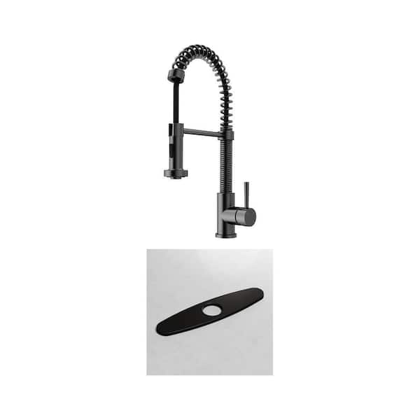 Edison Single Handle Pull-Down Sprayer Kitchen Faucet in Graphite Black with 10 in. Deck Plate in Matte Black