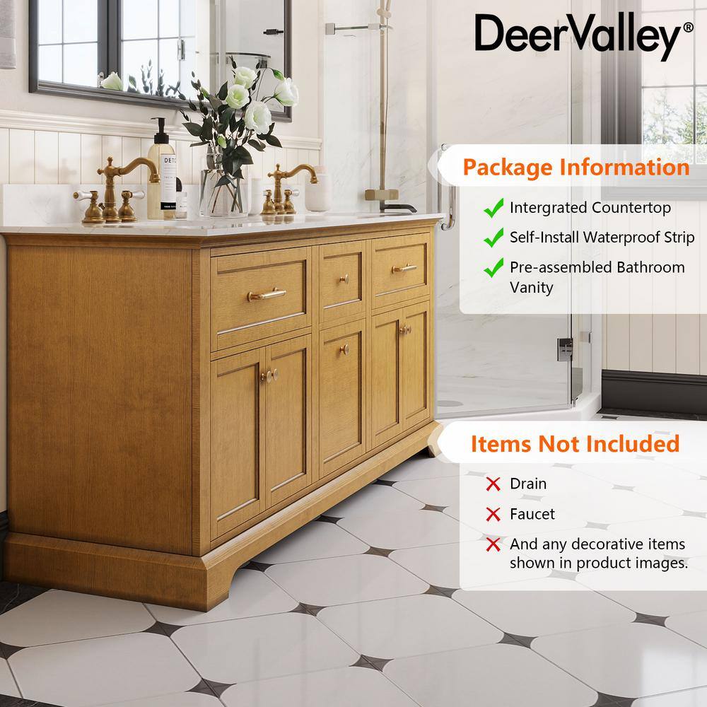 72" Walnut Freestanding Double Bathroom Vanity with Marble Top