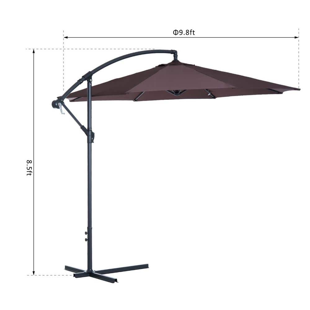Brown Cantilever Patio Umbrella with UV Protection and Sturdy Stand