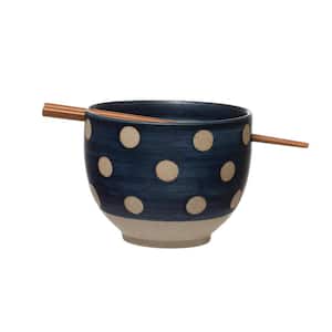 30 fl. oz. Multi-Colored Stoneware Ceramic Bowls with Chopsticks (Set of 3)