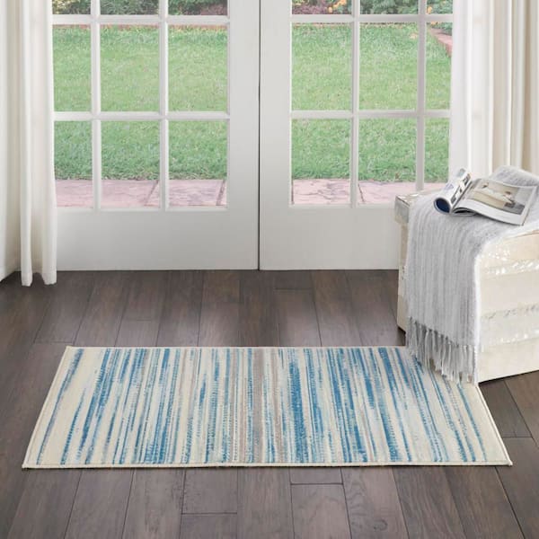 Jubilant Teal Blue doormat 2 ft. x 4 ft. Moroccan Farmhouse Kitchen Area Rug