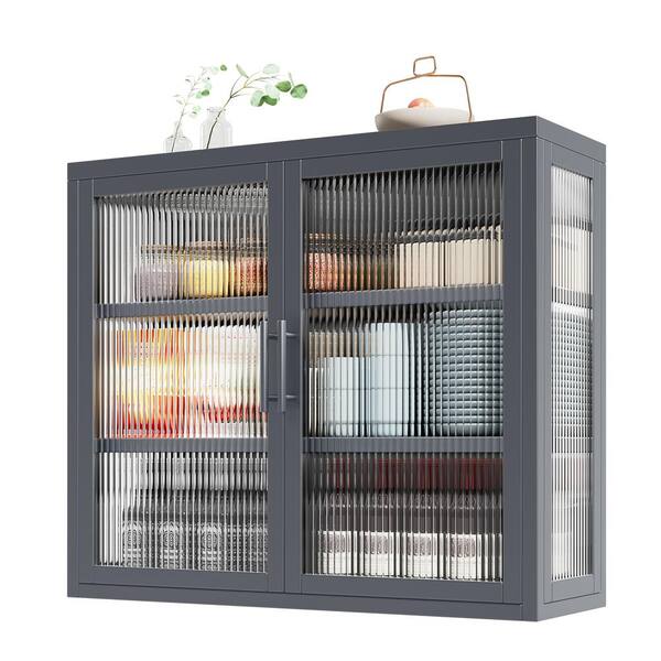 Aoibox Retro Style 9.10-in W x 27.60-in D x 23.60-in H in Gray Metal Assemble Upper Kitchen Cabinet with Detachable Shelves